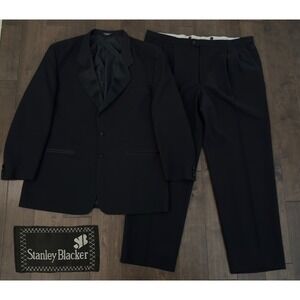 Vintage Stanley Blacker Mens 2PC Suit Jacket Pants Size 50L Black Tuxedo 44X33